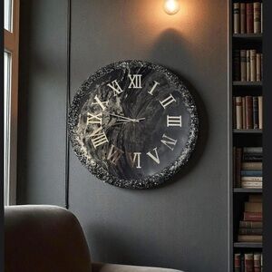 Modern Black and Silver Roman Numeral Wall Clock